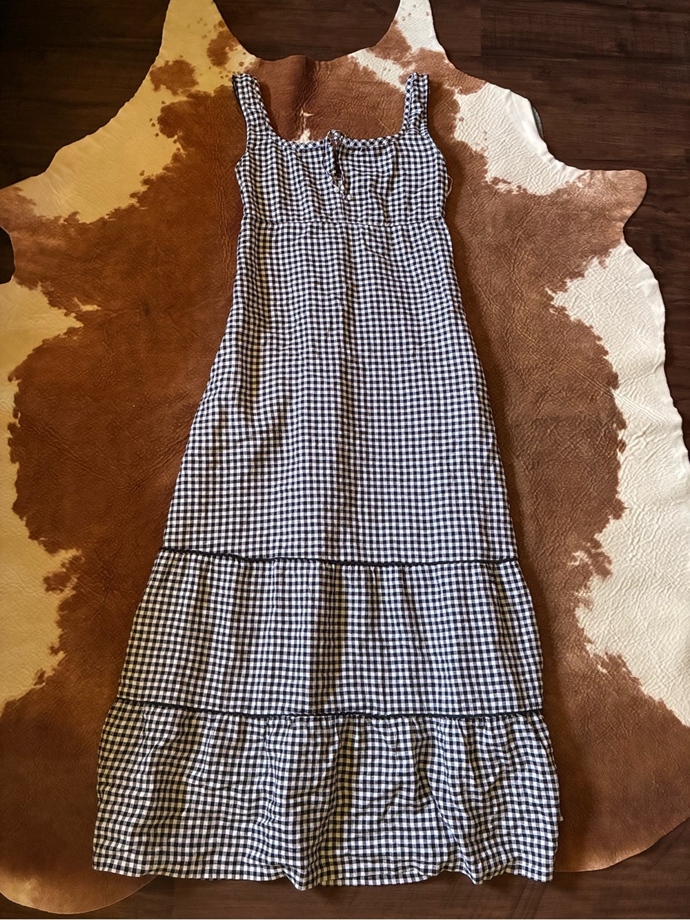 Gingham Tiered Midi Sundress - Black & White size 2